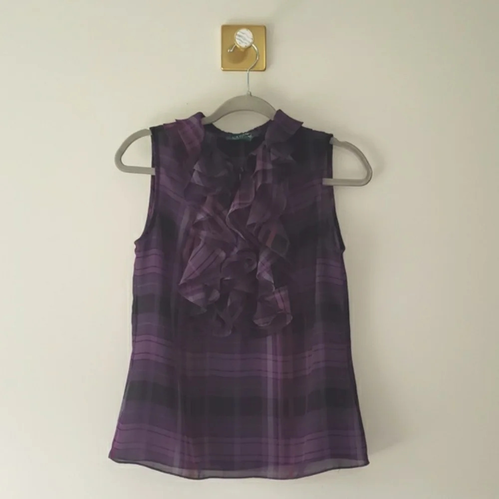 Lauren Ralph Lauren Sleeveless Plaid Blouse 4 Semi-sheer Office Career Academia